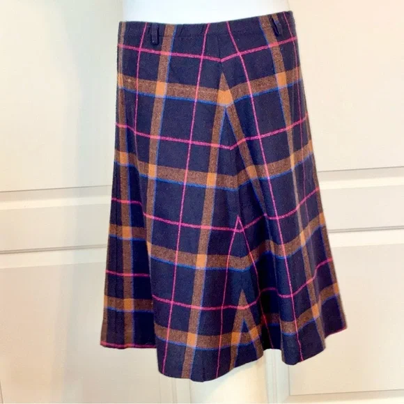 Vintage Katie Brooke Wool Skirt A-Line Size 16 Navy Blue Brown Pink